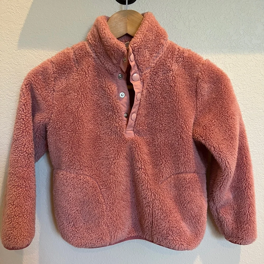 Jcrew crewcuts girls sherpa half button snap pullover with pockets. - Picture 5 of 9